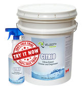 Citrio citrus-based cleaner and degreaser chemical solution used to clean various soils, including bitumen, fuels, greases and oils